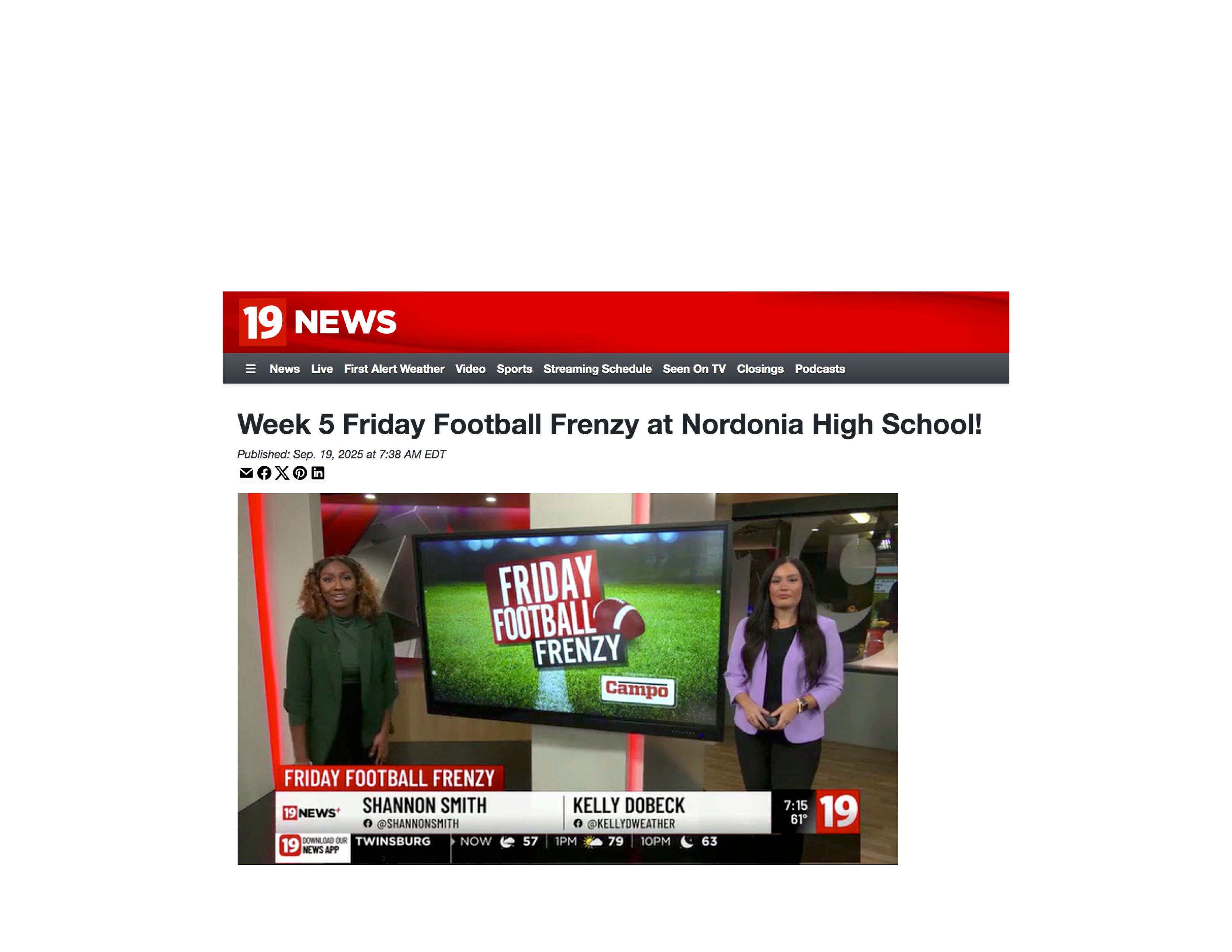 2025 09 19 Channel 19 News Football Video Photo